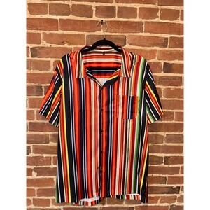 Mens Multicolor Striped Short Sleeve Shirt‎ Zaful Party Summer Light Weight